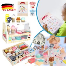 Kinder Holz Eisdiele, Montessori Spielzeug ab 3 Jahre, Holzspielzeug Kaufladen