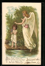 Ansichtskarte Schutzengel behütet ein Kind am Wasser 