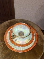 Vintage Schirnding Bavaria Kaffeeservice 3tlg Irisglasur Orange Goldrand 60er