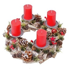 B-Ware Adventskranz MCW-H50, Adventsgesteck Holz rund Ø 33cm inkl. 4x Kerzen rot