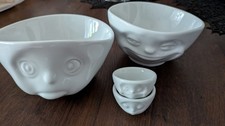 "Sprechende Tassen" Müslischale Schale Eierbecher Porzellan 4 Stück