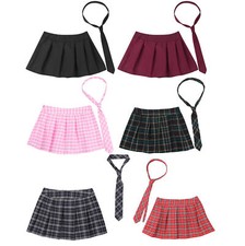 Damen Schulmädchenkostüm Tennis Faltenrock Outfit Minirock Mit Krawatte Plaid