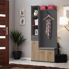 Flurgarderobe Schuhschrank Wandpaneel MARCO I mit Lamellen und Sitzbank