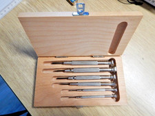 Uhrmacherschraubendreher Satz 6tlg. Schlitz / Kreuz in Holzetui, gebraucht