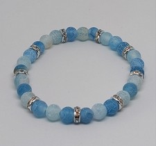 Naturstein Perlen Armband Blauer Achat 6mm Handgefertigt Schmucksteinperlen 