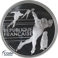 FRANKREICH 100 Francs 1990 Olympia Albertville 1992 Eisschnelllauf Speed Skating