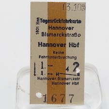 Fahrkarte Fahrschein Tagesrückfahrkarte Hannover Bismarckstraße Hannover 1968