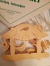 Fensterbild beleuchtet Vogelhaus, R. Müller, Erzgebirge