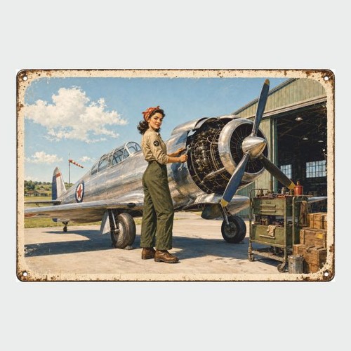 Blechschild flugzeug frau - blechschild,