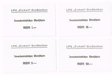 4 x Großbothen, LPG, DDR-Geld, Sachsen, 60er Jahre, 1; 5; 10; 50 MDN