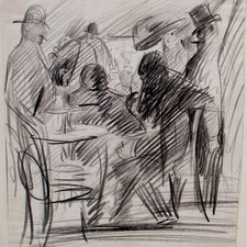 Unbekannt Karikatur Kneipenszene Männerbildnis Zeichnung unsigniert um 1920