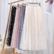 Damen Glitzer Star Netz Rock