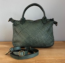 Kleine Tasche Schultertasche Handtasche Leder Grün Damen Italy Flechttasche