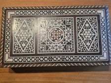 Alte Holz Mosaik Intarsien Schatulle, Box, Scgmuckkästchen aus Jordanien 