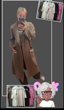 38 40 42 44  Schöner Wollmantel Cardigan Mantel boucle mit Schriftzug BRAUN