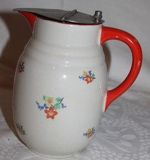 alter Porzellan Krug / Kakaokrug / Milchkanne mit Metalldeckel - Art Déco