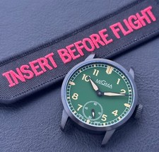 MIGMA PILOT GRÜN AGED LUME PVD SCHWARZ Ø 43mm FLIEGERUHR ST36 BAUG UNITAS 6498