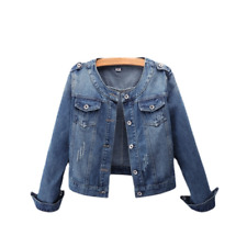 Damen Jeansjacke Jeans Mantel Langärmelig Bauchfrei Rundhals Knöpfe Täglich Chic