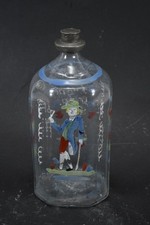 C25K16- Barocke Glas Schnapsflasche Emailbemalung Montierung Zinn 18.Jh