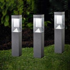 MeLiTec 3er-Set Solar-Gartenleuchte SO27-1, Edelstahl anthrazit, LED-Gartenlampe