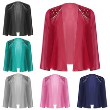 DE Damen Glänzend Jacke Chiffon Cardigan Bolero Tops für Hochzeit Patrykleider