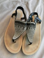 Zehentrenner Sandalen schwarz Glitzer Strass Gr. 38 aus Italien