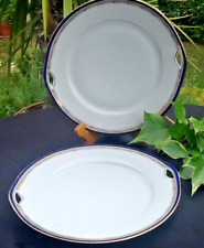 2 x Striegau Schlesien Porzellan Kobalt Gold Kuchenplatte mit Griffen Ø 25,5 cm.
