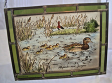 bernhardt Pfeifente mit Jungen Bleiverglasung Glasbild Bleirahmen Fensterbild Gl