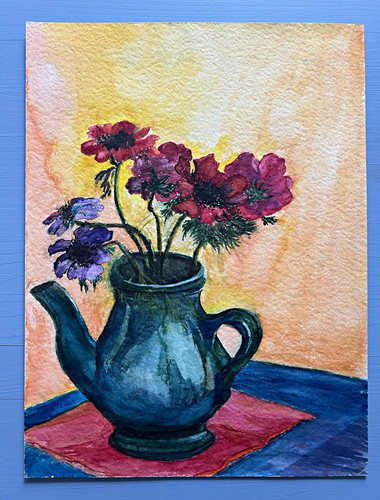Stillleben mohnblumen kanne - stillleben,
