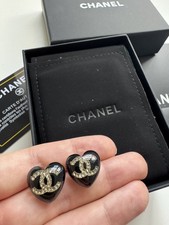 Ohrringe Gold Schwarz Herz Diamanté Chanel CC 