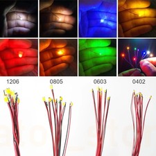 SMD LED 0402 0603 0805 1206 mit Kabel angelötet Ø 0,3mm Microkabel LEDs 10 Stück