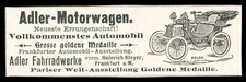 Alte Werbung 1900 Adler-Motorwagen Goldmedaille Fahrradwerke Frankfurt H. Kleyer