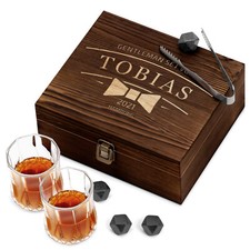 Whisky Steine Set mit Gravur - 8 Eiswürfel + 2 Whisky Gläser - Whisky Geschenk