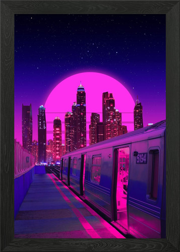 Neon city train - neon, gerahmtes