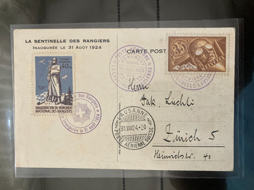 Schweiz 1924 karte einweihung - schweiz,