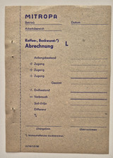 DDR Mitropa Abrechnung Kaffee u. Bockwurst Deutsche Reichsbahn