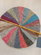 Woll Teppich Gestrickt ∅ ca.85 cm Bunt Handarbeit 