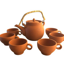 Asiatisches TEESERVICE Tonkeramik Ton 800ml Kanne Teetassen Teeschalen