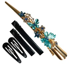 Haarspange Schmetterlinge Blumen Metall Strass Haarklammern blau türkis 7536d