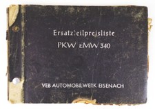Alte Ersatzteil Preisliste PKW EMW 340 VEB Automobilwerk Eisenach