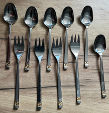 6 Kaffeelöffel + 4 Kuchengabeln von BMF mit Golddekor, Edelstahl 18/8