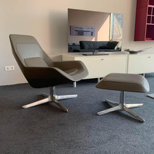 De Sede Sessel DS-144 Leder Select 2418 Schiefer Ziernaht Schwarz mit Hocker