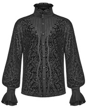 Punk Rave Herren Goth Steampunk Dandy Vampir Shirt Oberteil Schwarz Samt Damast Flock