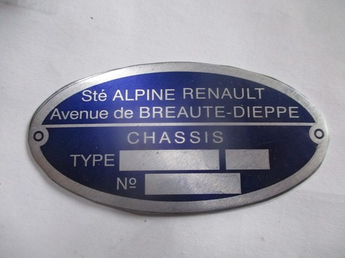 Typenschild renault alpine - renault,