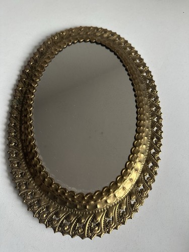 Vintage messingspiegel oval - messingspiegel, |