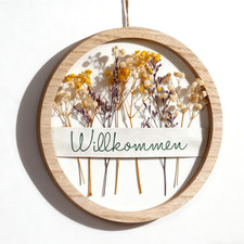 Türkranz mit Trockenblumen 26cm Willkommen Schild Boho Kranz Holzrahmen