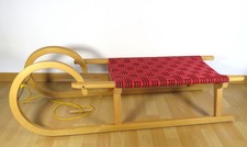 Hörnerschlitten, Schlitten, Rodel, Holz, 110 cm lang, Stoffsitz / Gurtband