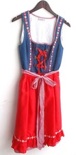 Damen Trachten Dirndl ärmellos jeansblau, Rock rot kariert Gr. 40 v. Janina