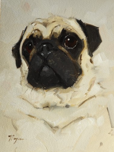 ölgemälde eines mops - eines, hundes