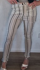 Damen Hose Skinny Gestreift 34 Xs S 36 Punk Ibiza Hippie Halloween Beetle Juice